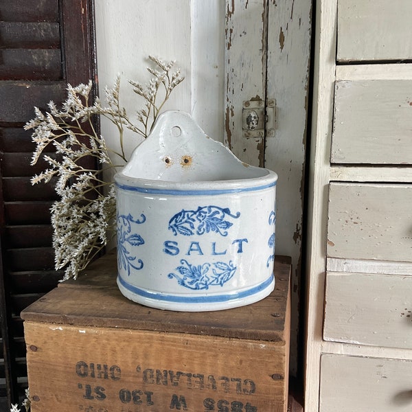 Antique Stoneware Salt Box, Vintage Stoneware Salt Box, Antique Salt Box, Vintage Salt Box, Antique Salt Crock