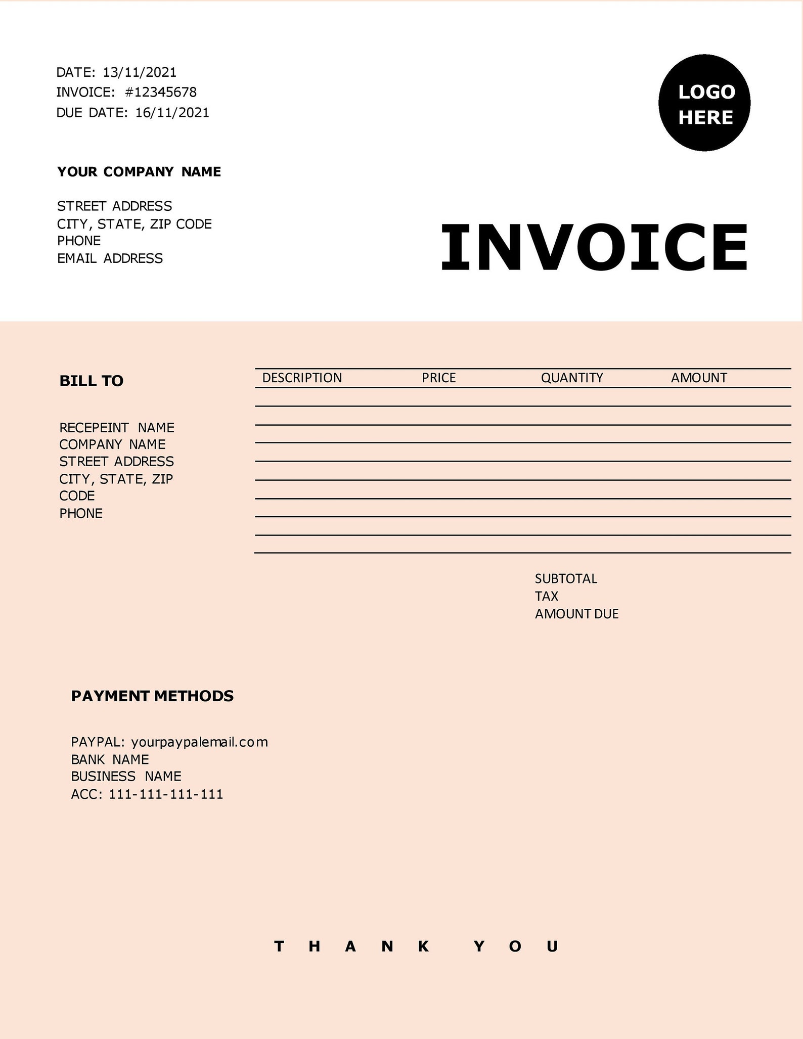 digital excel word invoice template editable instant etsy