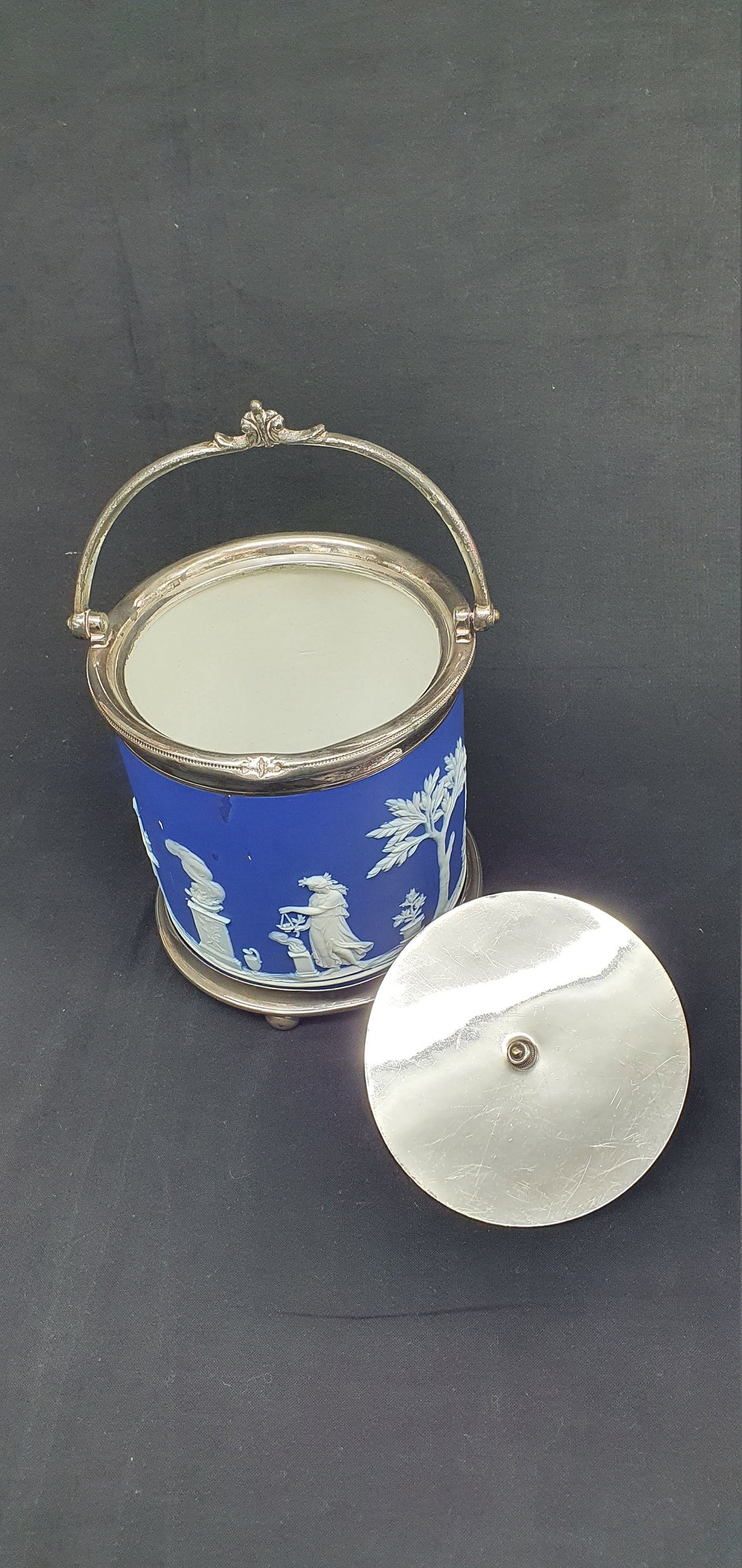 Antique Wedgwood Cobalt Blue Biscuit Barrel circa 1900's Etsy