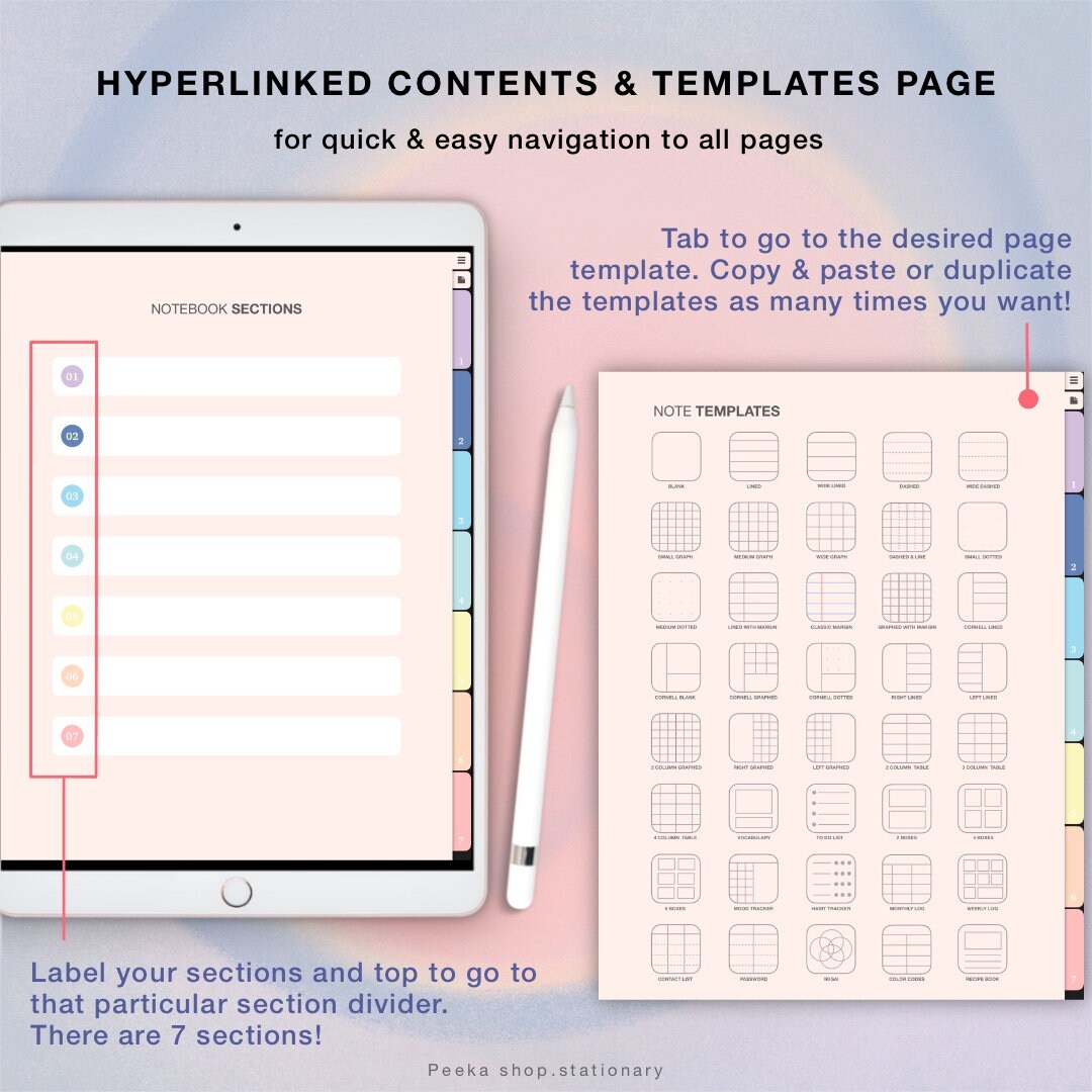 Digital notebook 7 subject digital notebook goodnotes Etsy
