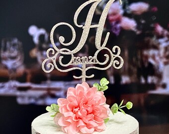Wedding cake topper, Monogram cake topper, Custom cake topper, Gold cake topper, Rustic cake topper, Anniversary topper, Personalized topper