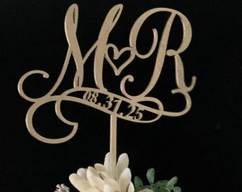 Custom Initial Wedding Cake Topper: Rustic Monogram, Personalized