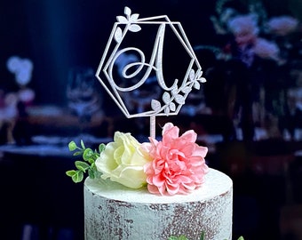 Monogram Wedding Cake Topper: Elegant Initial Topper, Rustic Decor