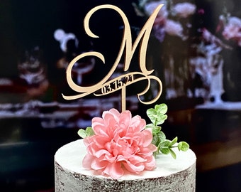 Wedding cake topper, Monogram cake topper, Initial Cake Topper Gold cake topper, Rustic cake topper, Letter M Topper Personalized topper