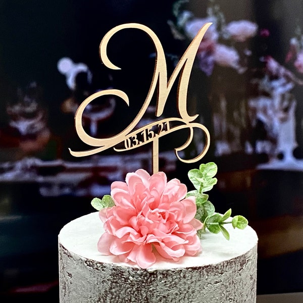 Wedding cake topper, Monogram cake topper, Initial Cake Topper Gold cake topper, Rustic cake topper, Letter M Topper Personalized topper