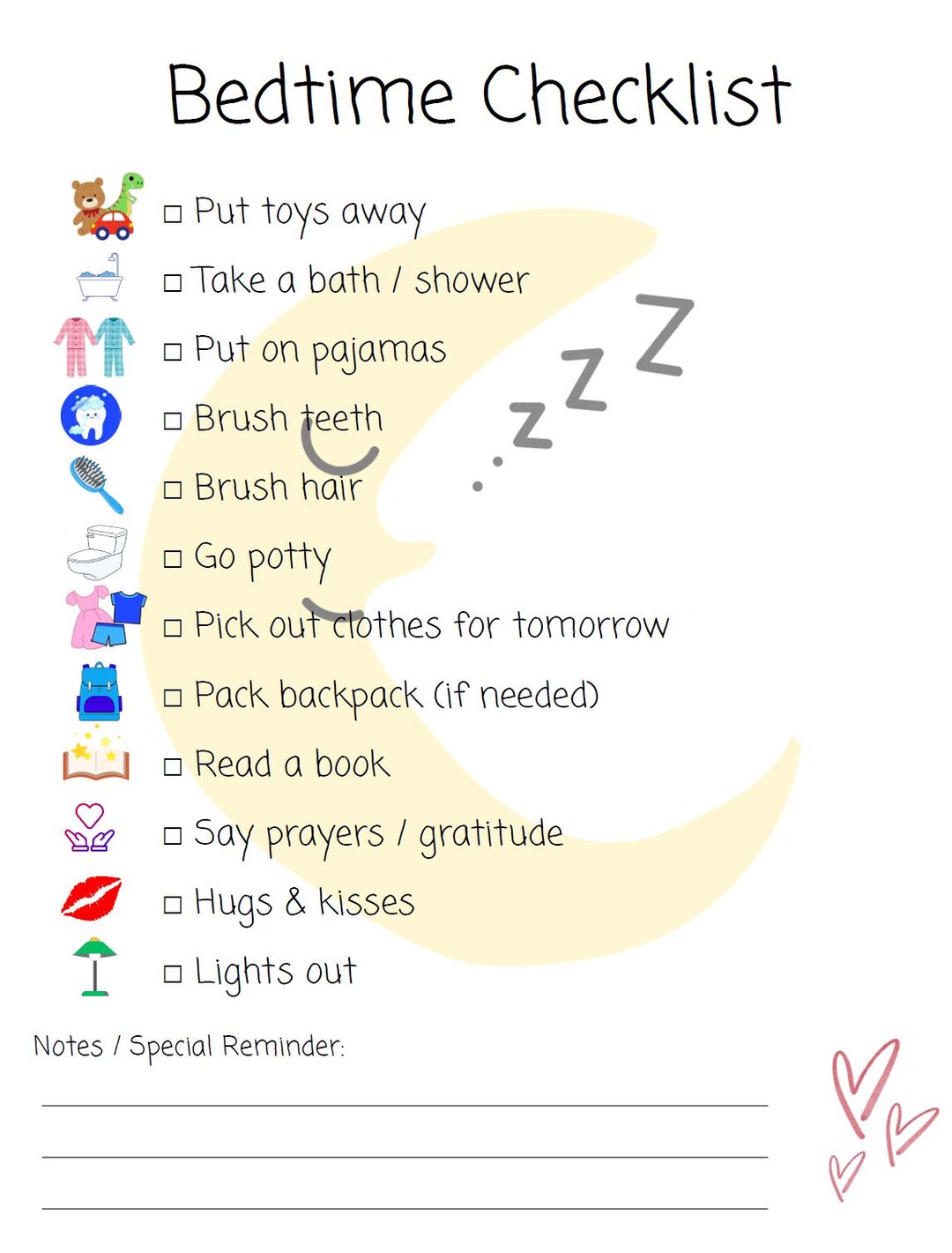 Bedtime Checklist - Etsy