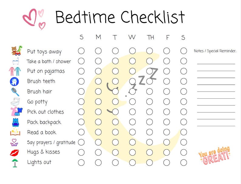 Bedtime Checklist - Etsy