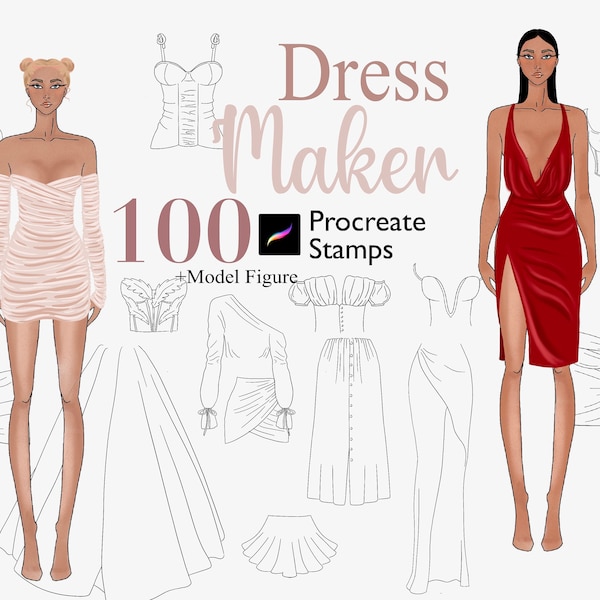 100 Procreate Dress Maker Timbres Vêtements Procreate Fashion Dress Brushes Princess Dress Timbres Modèle Figure Timbre Manga Cartoon Dress Maker