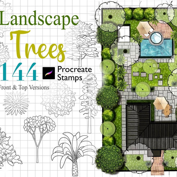 144 Procreate Landscape Trees Stamps Tree Brush Garden Landscape Architect Drawings Procreate Realistic Tree Stamp Procreate Wood Brushes