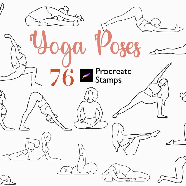 76 Procreate Yoga Poses Stamps Body Guides Poses Stamp Yoga Girl Model Brushes Procreate Sport Line Art Brushes Procreate Character Figure