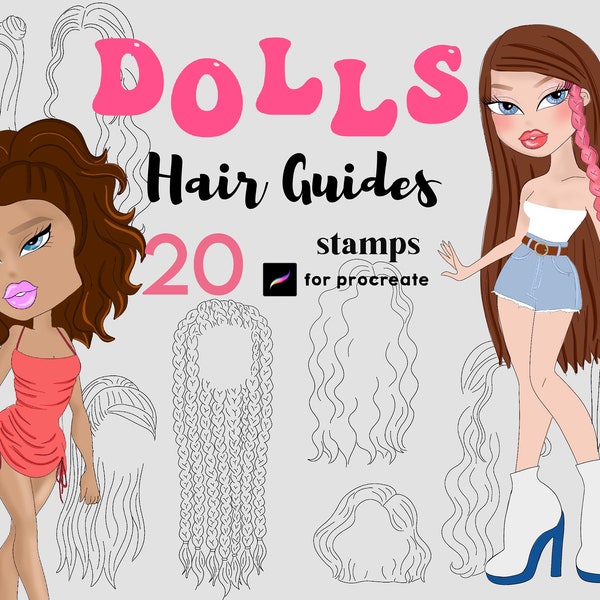 Procreate Dolls Hair Guides Stamps 20 Procreate Character Maker Doll Hair Barbie Girl Drawing Guide Character Creator Princess Cartoon Anime