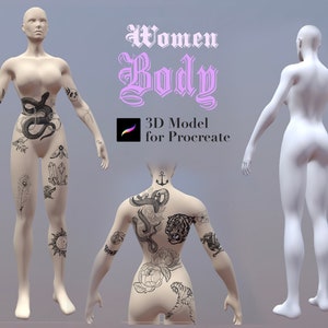 Procreate 3D Object Procreate Women Body Model Tattoo Mockup Realistic Female Body Guides Tattoo Practice Tattoo Guides, Tattoo Art Brushes