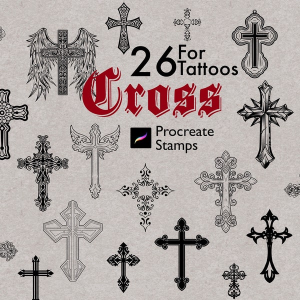 26 Procreate Cross Stamps Procreate Tattoo Design Stamp Christian Cross Stamp Religious Brush Pack Téléchargement numérique