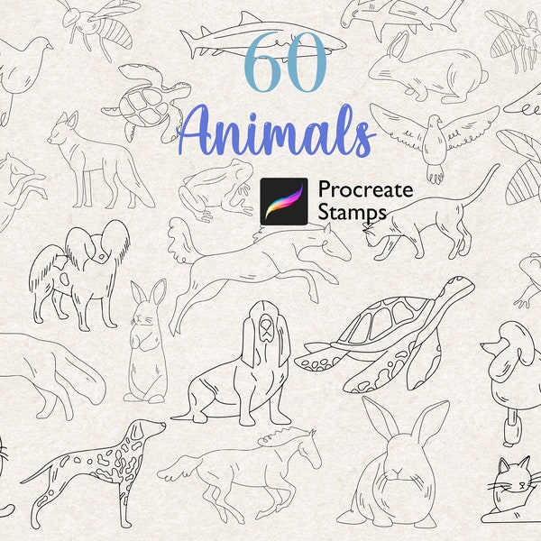 60 Procreate Animal Stamps Brush Procreate Line Art Animals Procreate Minimal Tattoo Stamps Children Coloring Pages Procreate Animals