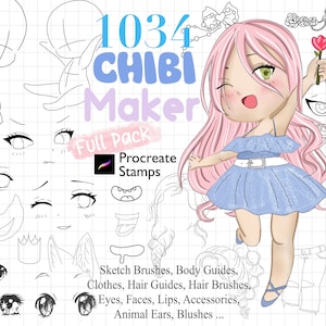 1034 Procreate Chibi Maker-stempels Procreate Chibi-basis Lichaamsgeleiders Karaktermaker Chibi-kleding Chibi-kleding voortplanten Ogen voortplanten Chibi Creator-stempel