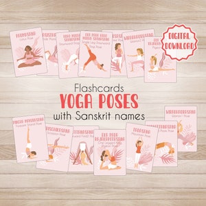 36 Flashcards Yoga Poses With Sanskrit Names, Printable Yoga Poses Flashcard, Educational Yoga Poses, Teacher Practise Cards, Yoga Exercises