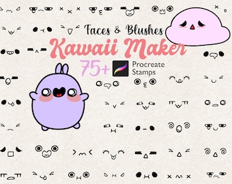 Kawaii Procreate Stamps: Manga Eyes, Faces, Blushes (Digital Set)