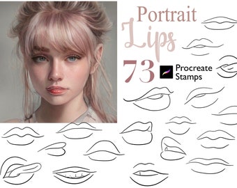 Procreate 73 Lippen Stempels Borstel Portret Gidsen Tattoo Tekening Referentie Cartoon Anime Lip Make Up Mix en Match Handgetekende Kunst Digitale Set