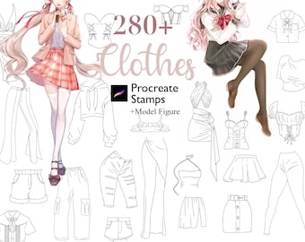 280+ Procreate Clothes Stamps Anime Dress Stamp Procreate Character Maker Stamp Fashion Guide Brush Cartoon Girl Skirt Jeans Hoodie Manga