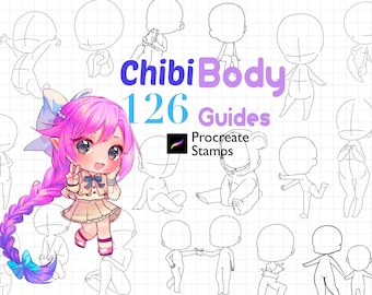 Procreate Chibi Body Stamps : Chibi Base Poses Guides Brush Set