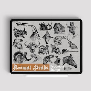 40 Procreate Animal Head Stamps, Realistic Animal Head Brushes, Procreate Tattoo Stamp, Wild Animal For Tattoo, Bird Stamps, Dinosaur Stamp