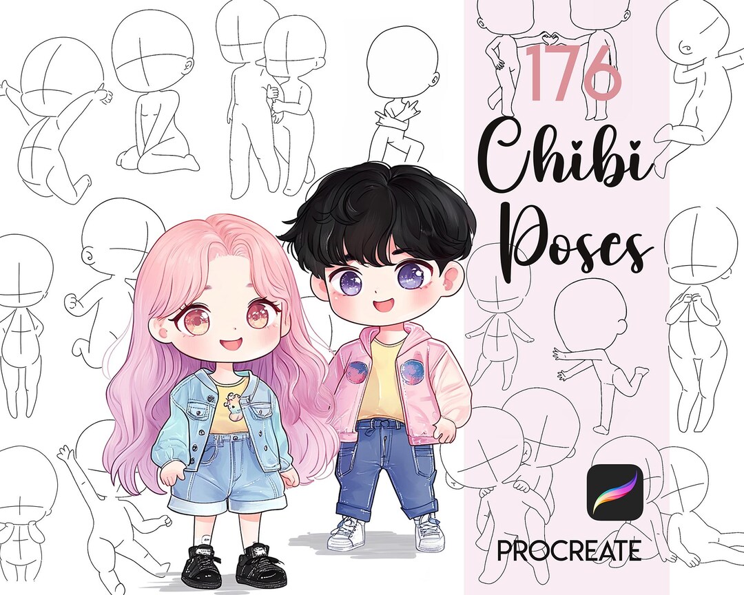 Procreate Chibi Poses Brushes : Chibi Base Stamp Kawaii Character Body ...