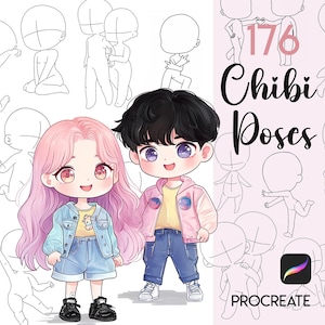 Procreate Chibi Poses: Chibi Stamps Kawaii Character Body Guides Figure Action Base Brushes