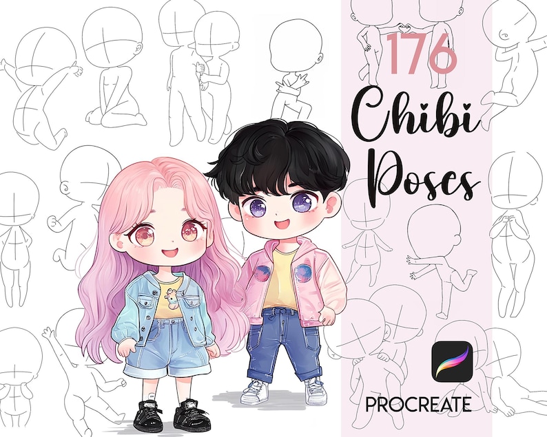 Procreate Chibi Poses Brushes : Chibi Base Stamp Kawaii Character Body ...