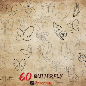 Procreate Butterfly Stamps: Line Art Tattoo Reference (60 Brushes) (Digital Download)