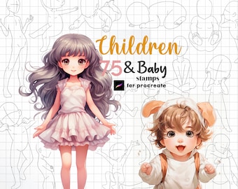 Procreate Toddler Stamps 75 | Anime Kids Body Manga Figure Guide