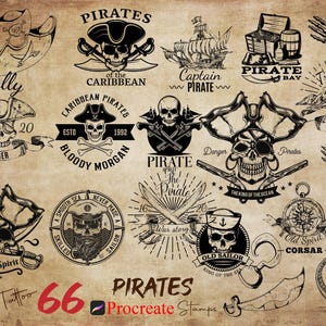 Procreate Piraten Stempel Procreate Piraten Tattoo Stempel Procreate Seemann Stempel Procreate Nautik Stempel Karibik Piraten Kapitän Hook Schiff Loot