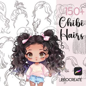 Procreate ちびヘアスタンプ：150種類以上のブラシセット（デジタルダウンロード）