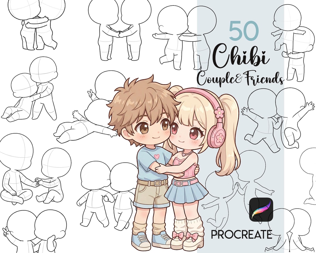 Procreate Chibi Couple Stamps : Chibi Friends Body Pose Brush Set - Etsy