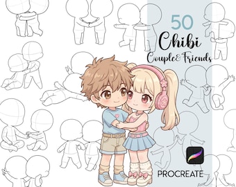 Procreate Chibi Couple Stamps : Chibi Friends Body Pose Brush Set
