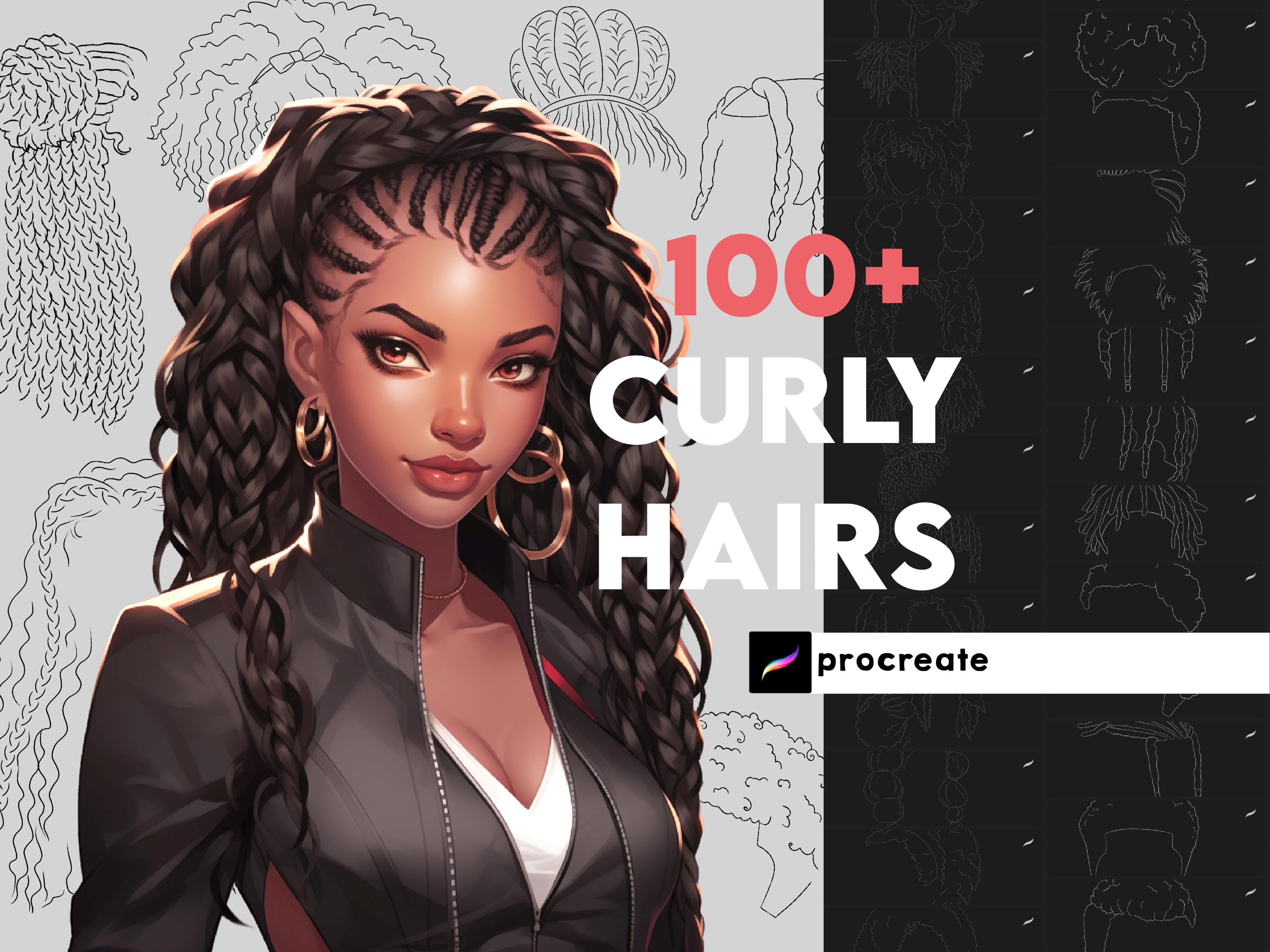 Sellos de cabello afro y rizado para Procreate y pinceles de trenzas – Creador de peinados para retrato y anime
