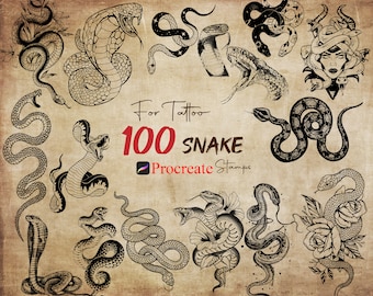 Procreate Snake Brush : Kits de créateur de tatouage Tampons d'animaux réalistes Horror Gothic Dark Witch Assets