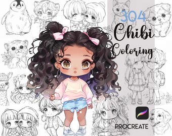 Procreate Chibi Stamps | 304 Coloring Pages Girl Boy Couple Animal