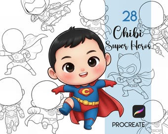 Procreate Chibi Super Heros Brushes : Cartoon Character Maker Stamps