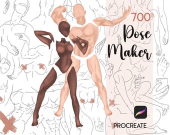 Procreate Pose Maker Stamps: Anime Körperanatomie Manga-Charakter Pose Referenzbürsten