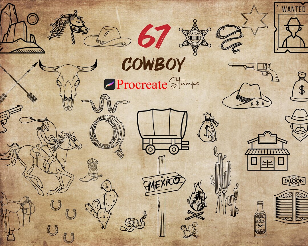 Procreate Cowboy Brushes : Traditional Western Stamps Wild West ...