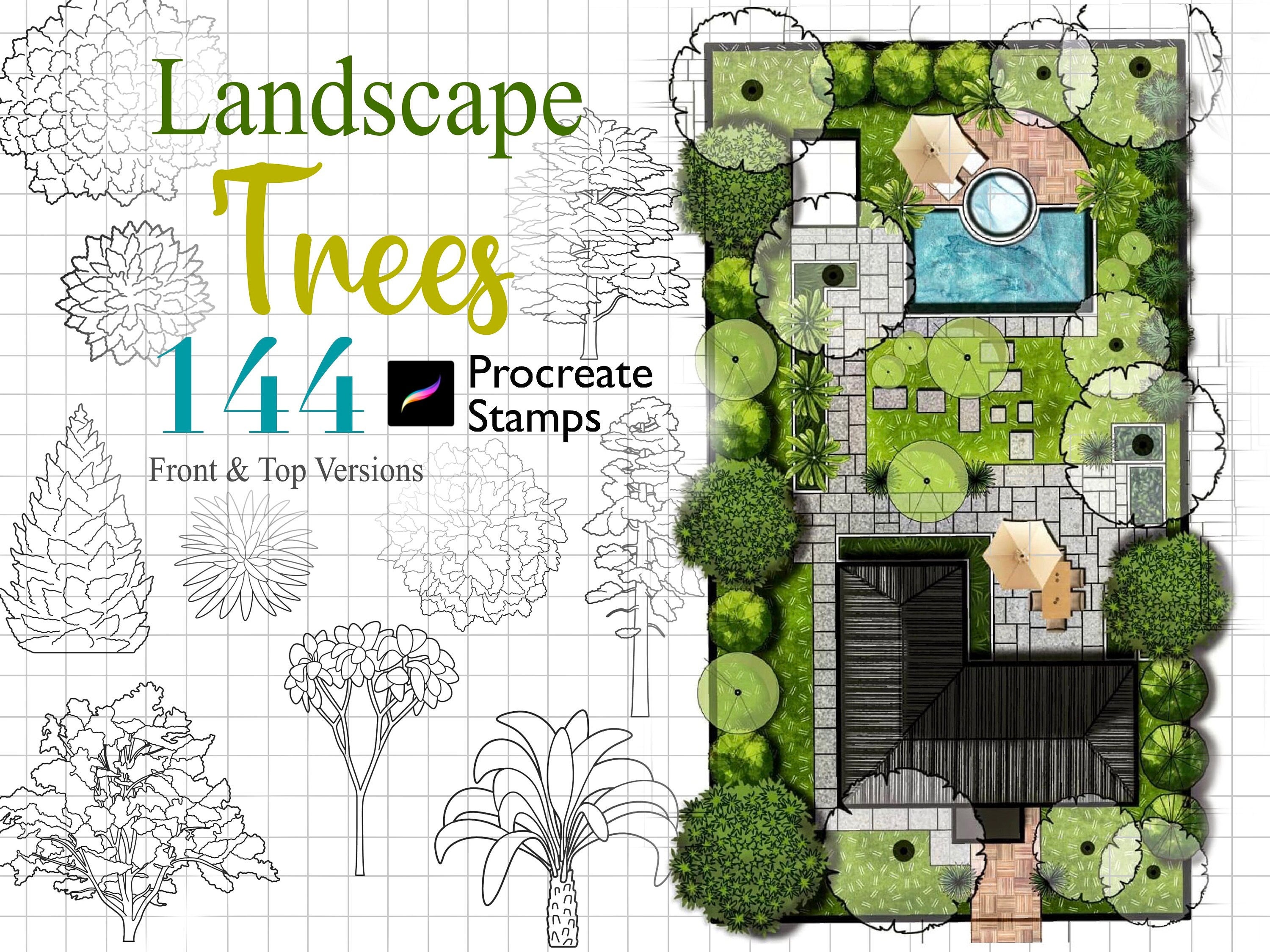 Procreate Landscape Tree Stamps : Architect Exterior Garden Design ...
