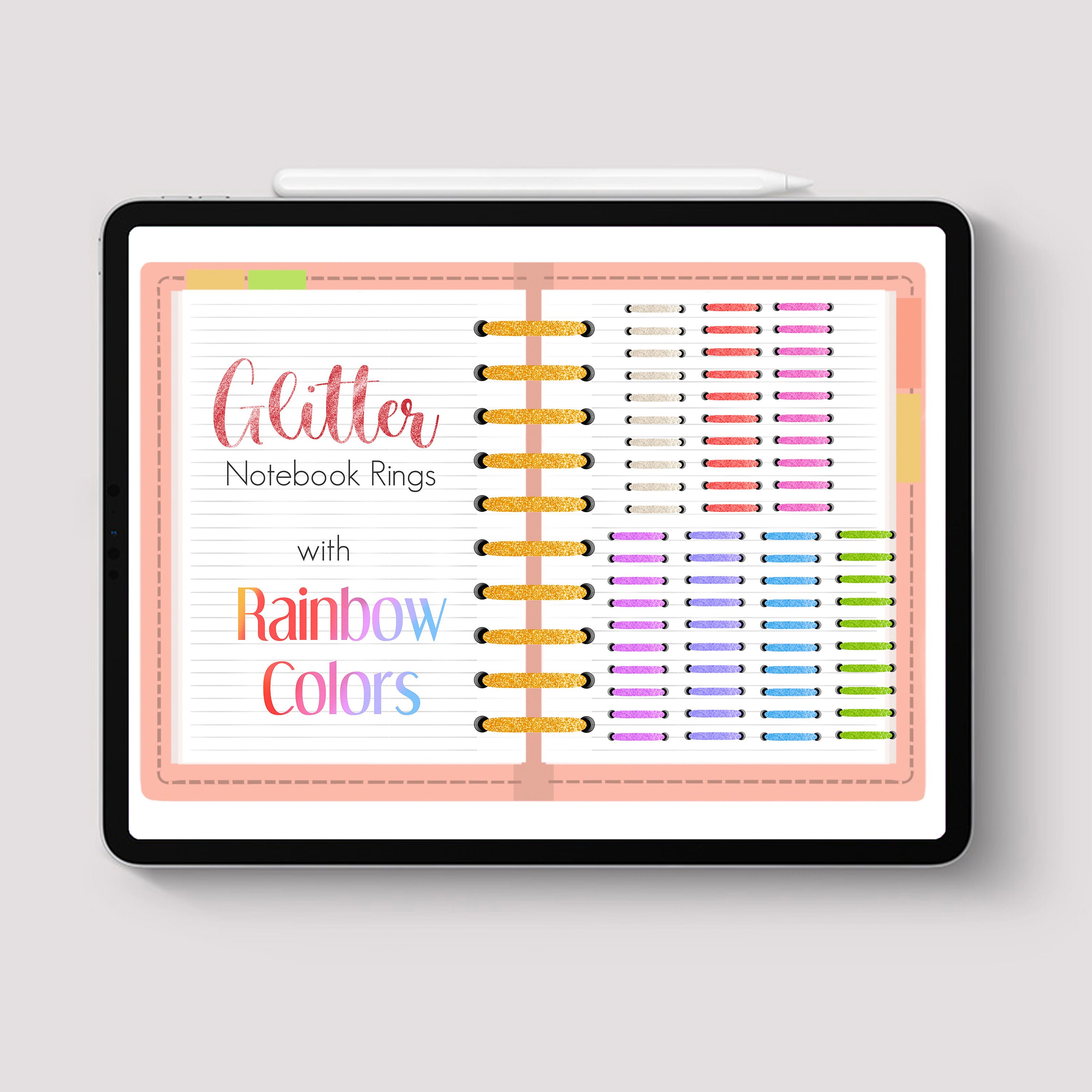 Digital Planner Glitter Notebook Rings With Rainbow Colors Etsy