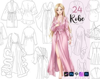 Procreate Robe Stamps : Anime Clothing Manga Nightwear Clothes Sleepwear ClipStudio Photoshop Brushset