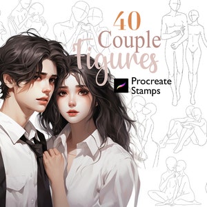 40 Procreate Couple Figures Stamps Couple Pose Brush Procreate Body Guide Stamp Figure Drawing Guide Stamps Anime Poses Brush Valentines Day