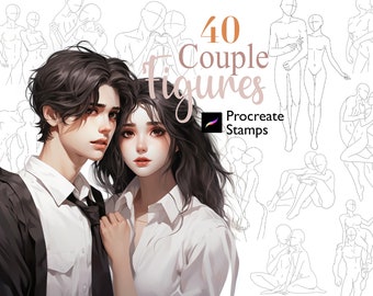 Procreate Couple Pose Stamps : Anime Body Guides Manga Character Figure Anatomy Reference Brushset