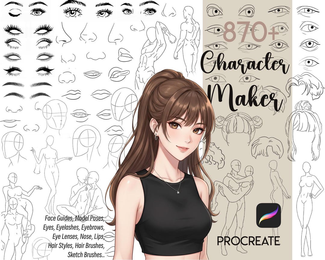 Animation Creater Procreate Procreate Anime Creator Kit : Character Maker Assets Manga Body Stamps ...