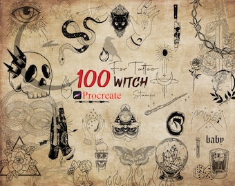 Procreate Hexen Tattoo Stempel - Gothic Esoterik Horror Pinsel Set für iPad
