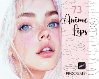 Procreate Anime Lips Stamps | 73 Female Manga Mouth Portrait Guide