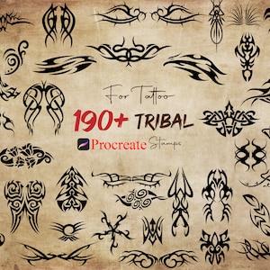 190+ Procreate tribale stempels, abstracte tribale stempels, tribale tattoo-stempel, traditionele tattoo-borstels, tribale ornamentstempels, tattoo-bundel