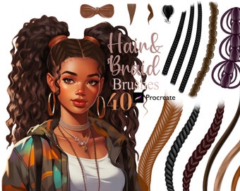 Procreate Afro Hairs : Braid Brushes Anime Curly Hair Manga Portrait Hairstyle Maker Brush